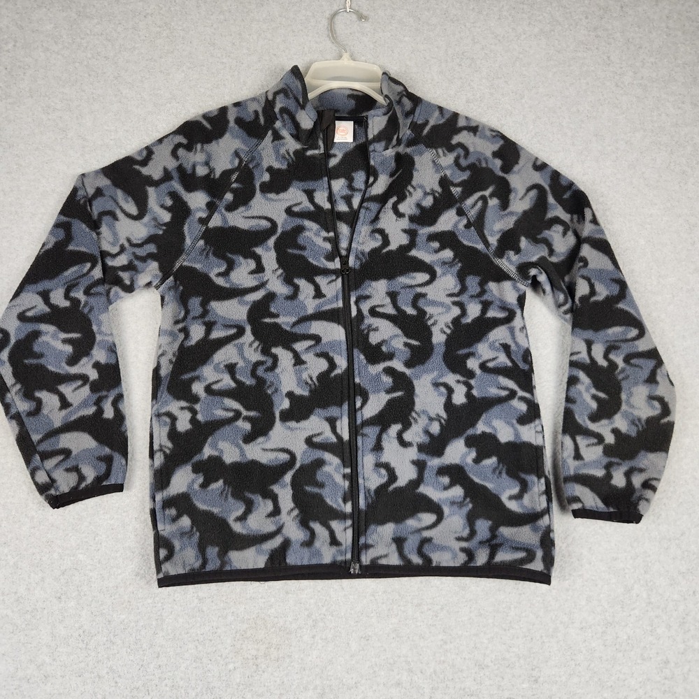 Wonder Nation Fleece Jacket Women XL 14-16 Gray Dinosaur Print Warm Full Zip